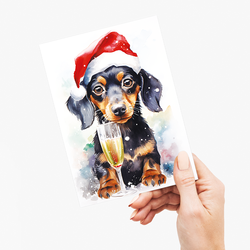 Dachshund with a glass of champagne - Greeting Card