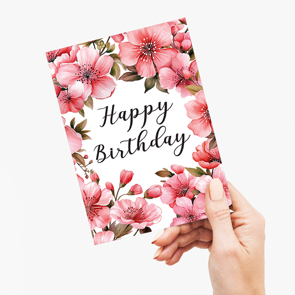 Happy birthday pink flowers - Greeting Card