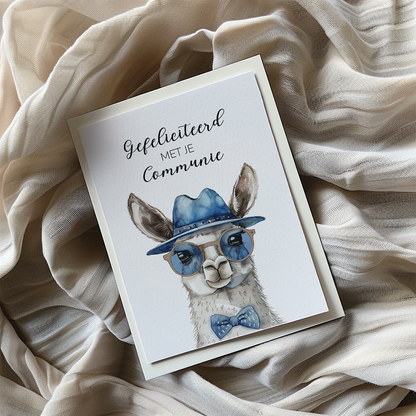 Gefeliciteerd communie (Blue Lama)  - Greeting Card