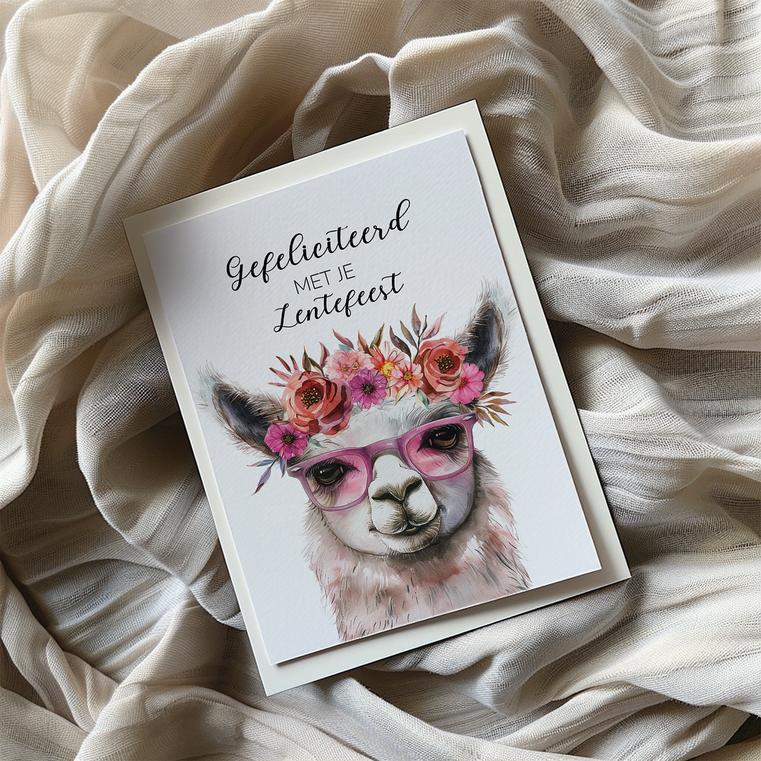 Gefeliciteerd lentefeest (Pink Lama)  - Greeting Card